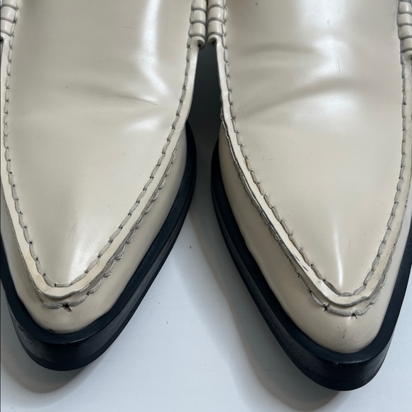 JIL SANDER Glossed Leather Cream Collapsible Heel Point Toe Loafers Sz 37 - Picture 10 of 14
